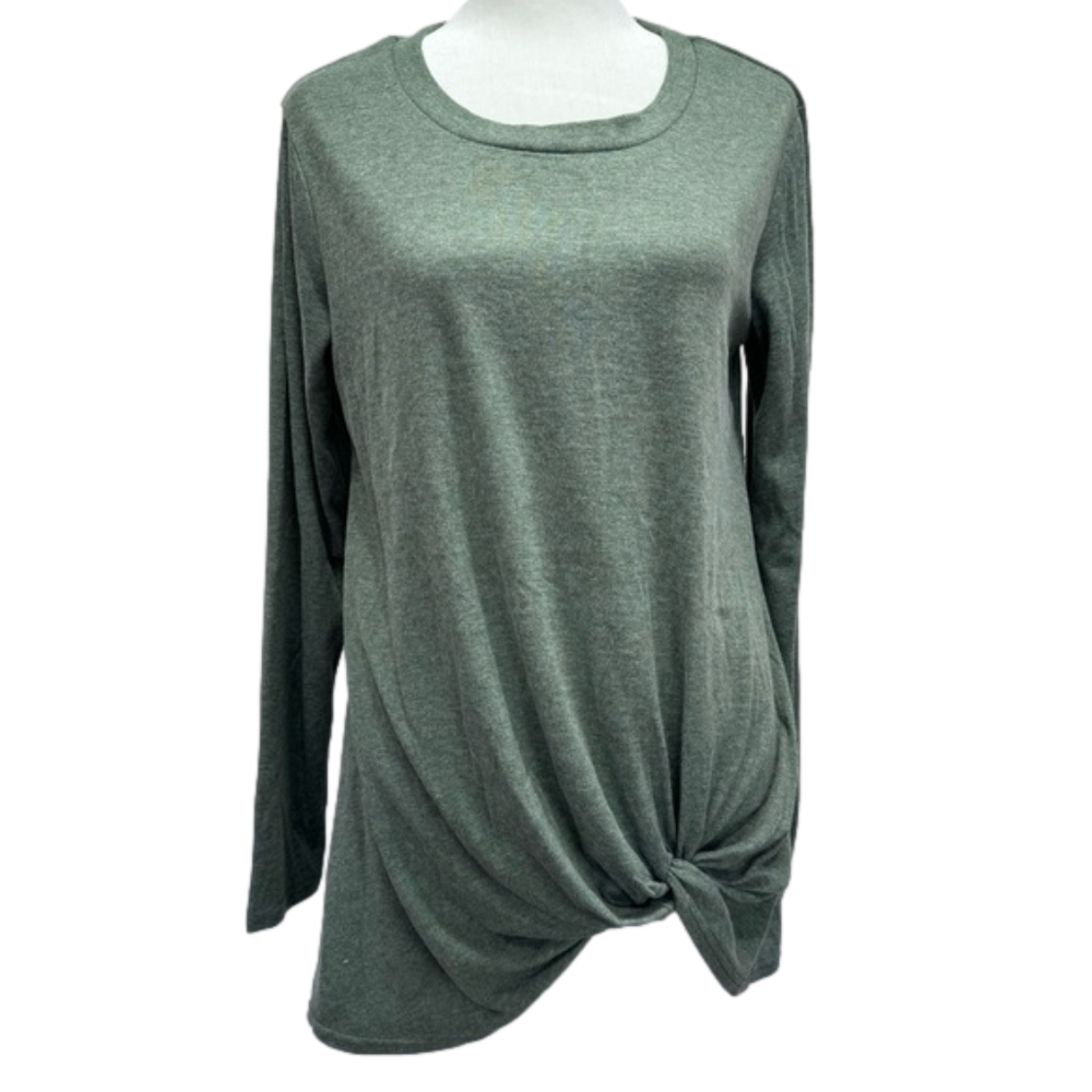 Green Tunic Top Long Sleeve Knot Front Super Soft Yidarton Cottagecore Comfy